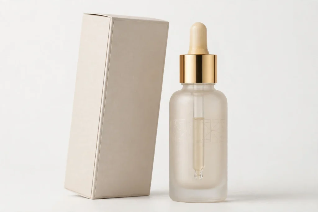 Face lift serum bottle with dropper and box